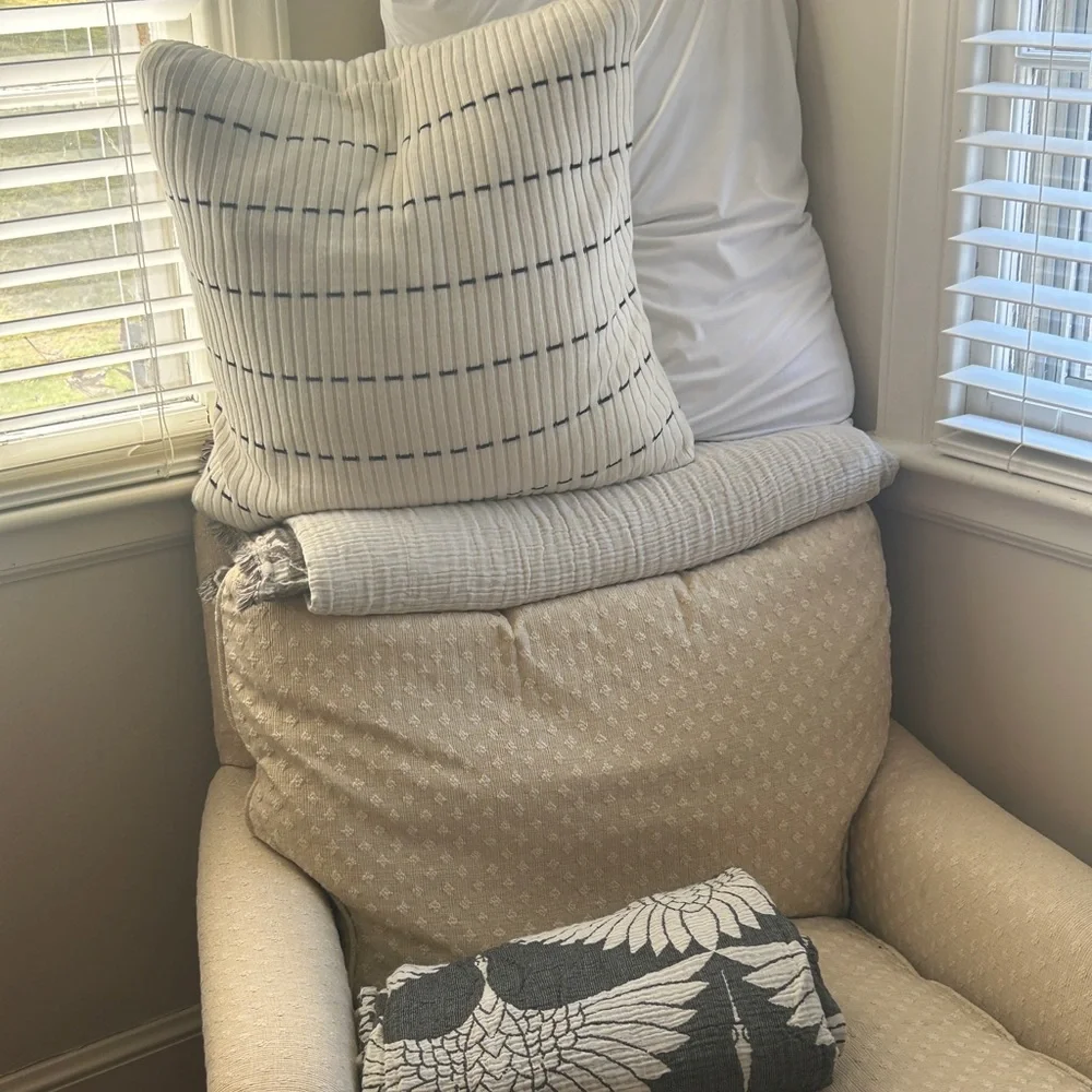 Cashmere Blend Striped Cream Black Throw Pillow Down Feather Insert Size 20x20